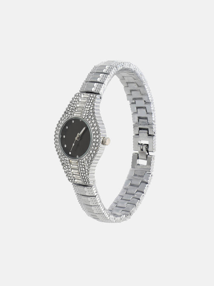 The Embellished Round Watch - Onyx Black