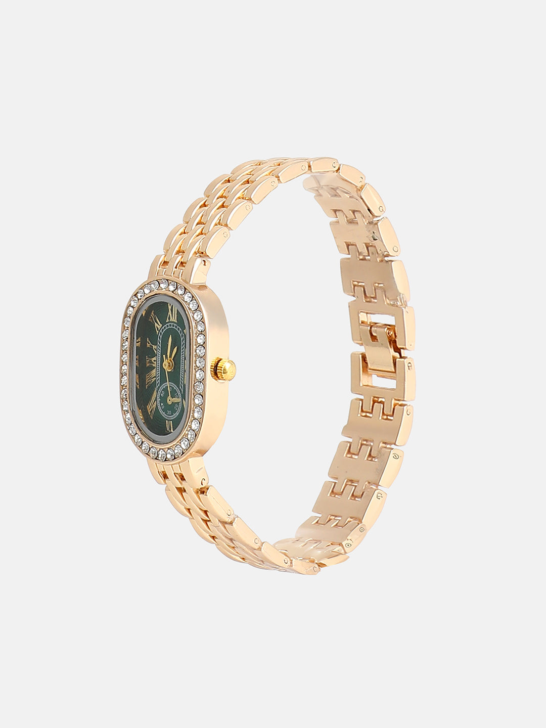 The Embellished Roman Oval Watch - Emerald Green