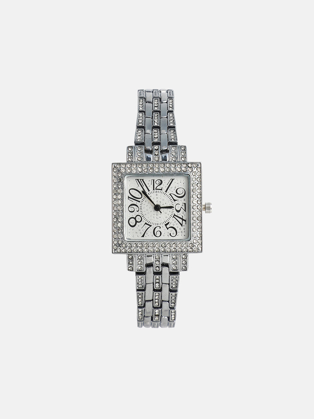 The Embellished Five-Link Square Watch - Metallic Silver