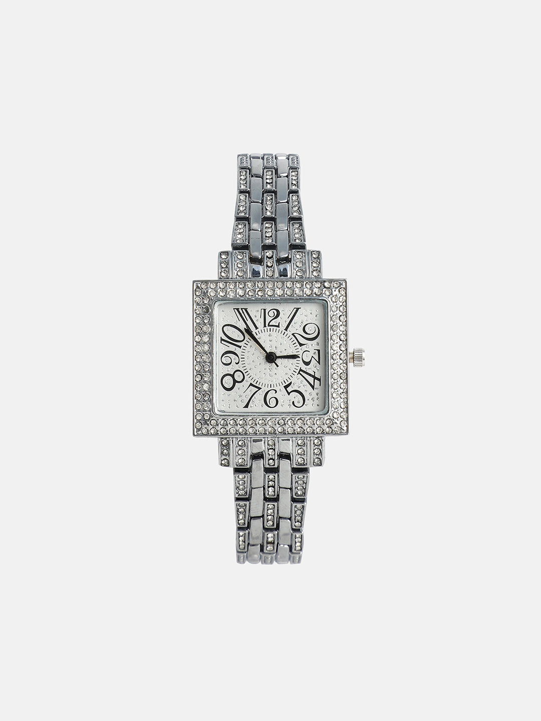 The Embellished Five-Link Square Watch - Metallic Silver