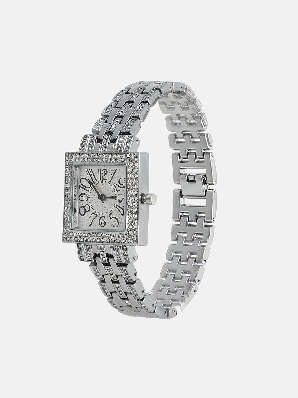 The Embellished Five-Link Square Watch - Metallic Silver
