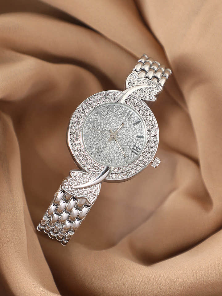 The Foliage Round Watch - Metallic Silver