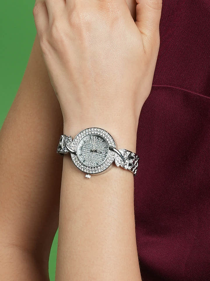 The Foliage Round Watch - Metallic Silver