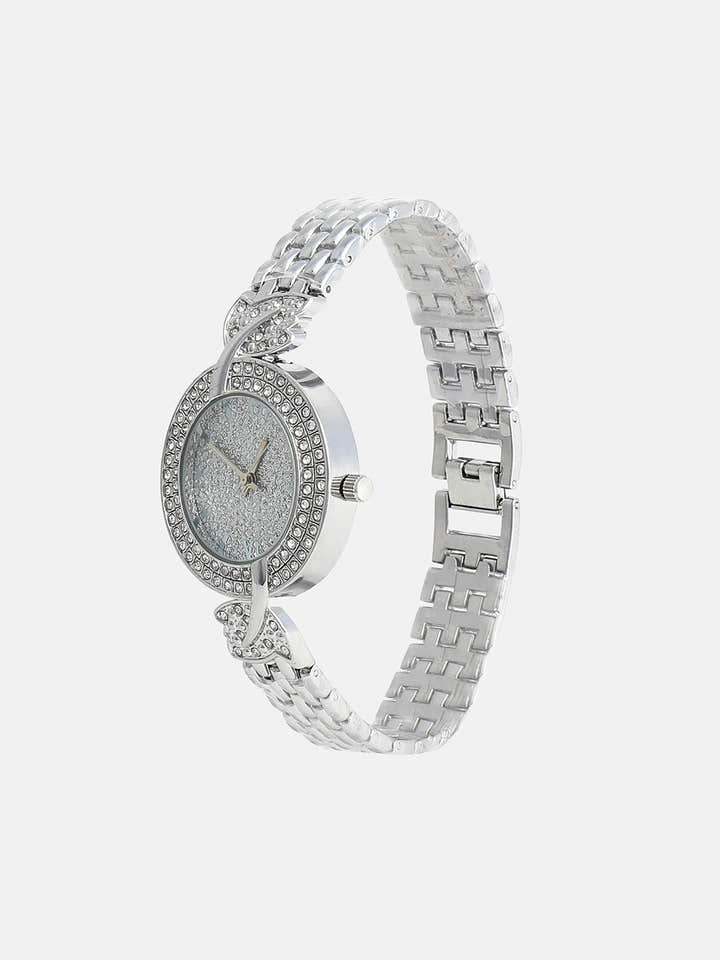 The Foliage Round Watch - Metallic Silver