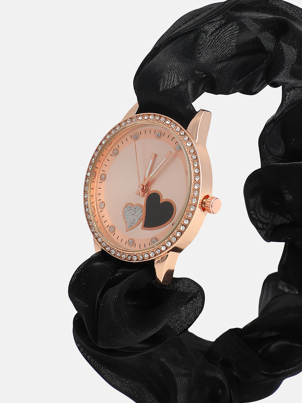 The Scrunchie Heart Round Watch - Onyx Black