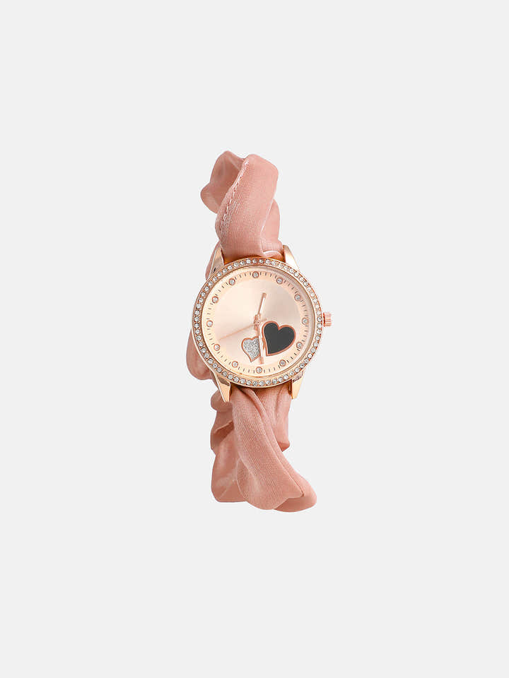 The Scrunchie Heart Round Watch - Baby Pink