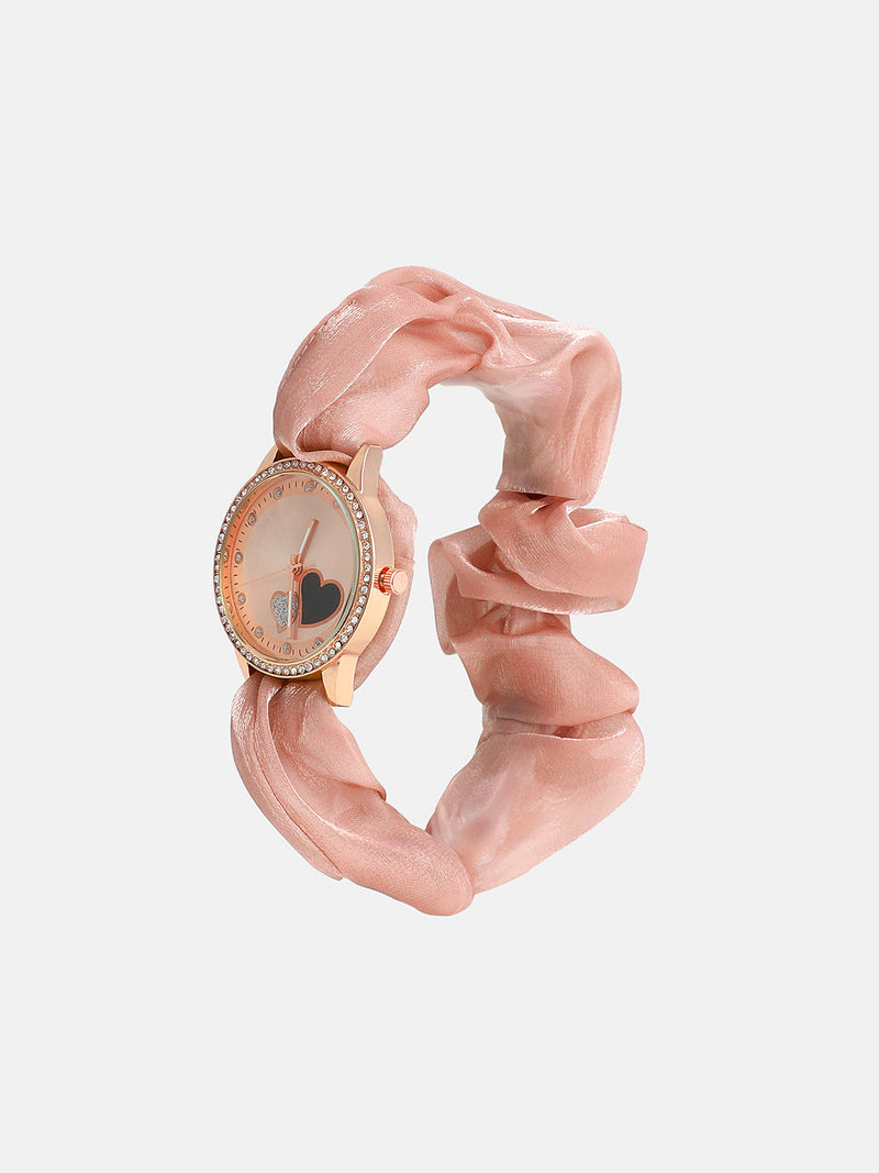 The Scrunchie Heart Round Watch - Baby Pink