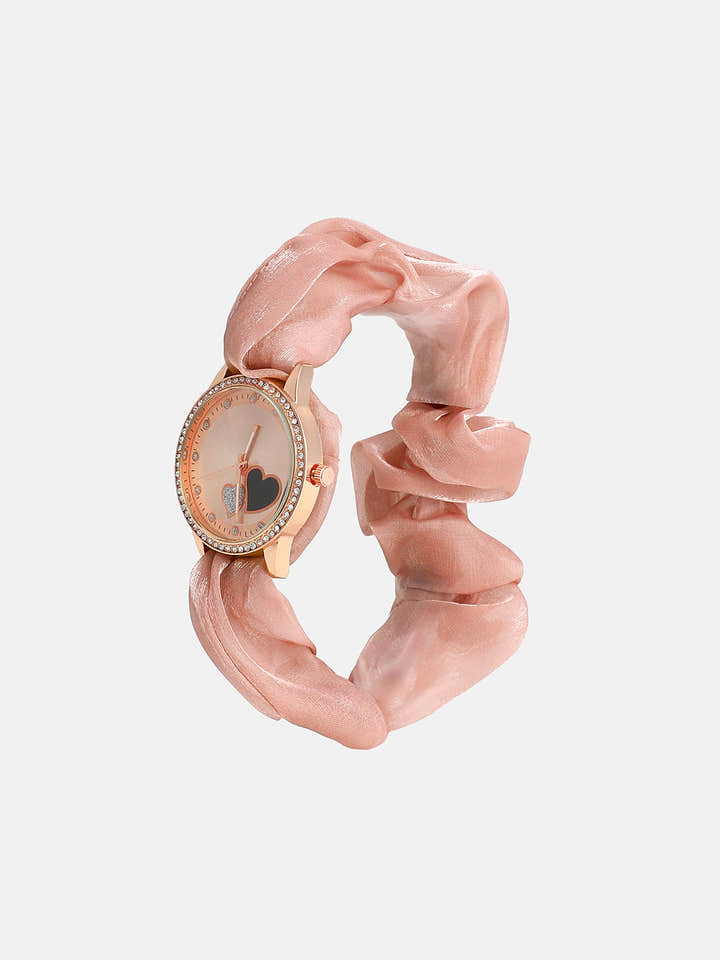 The Scrunchie Heart Round Watch - Baby Pink