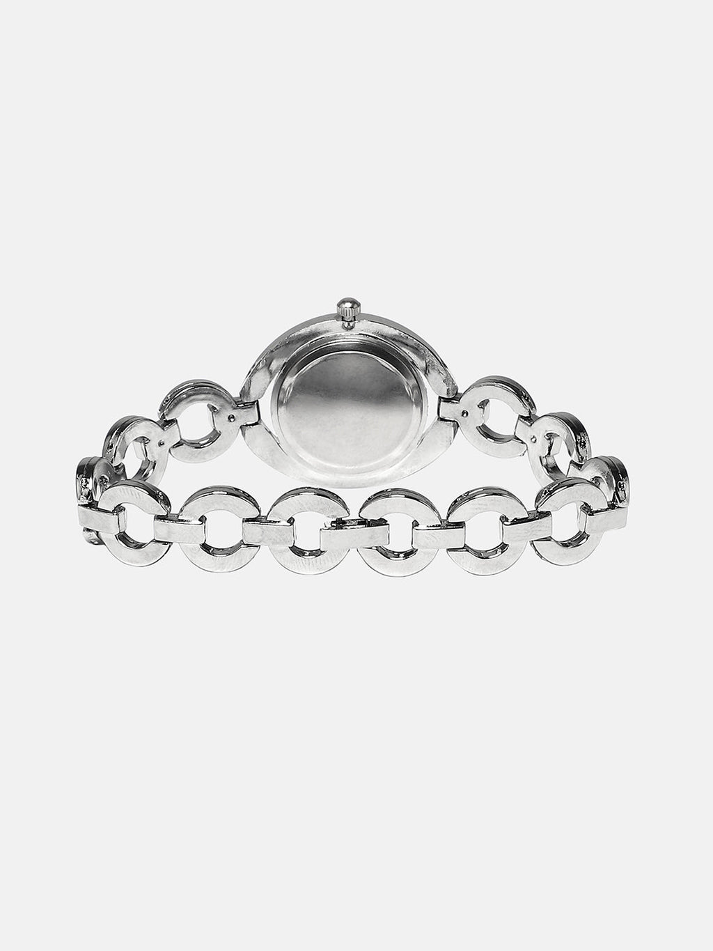 The Embellished Chainlink Round Watch - Metallic Silver