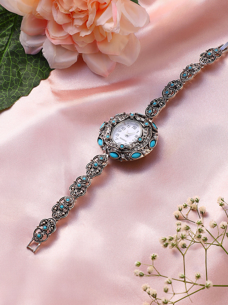 The Stone Heart Round Watch - Antique Silver
