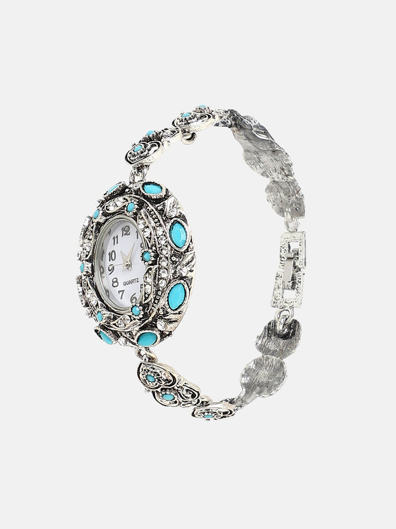 The Stone Heart Round Watch - Antique Silver