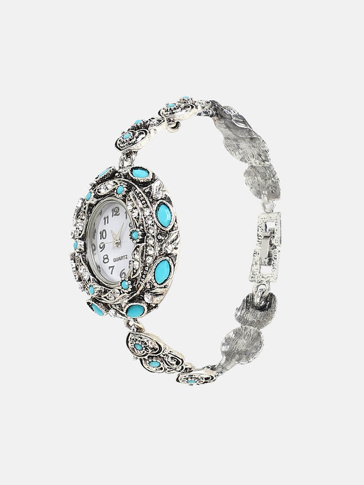 The Stone Heart Round Watch - Antique Silver