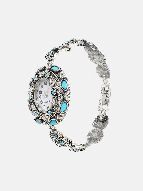The Stone Heart Round Watch - Antique Silver
