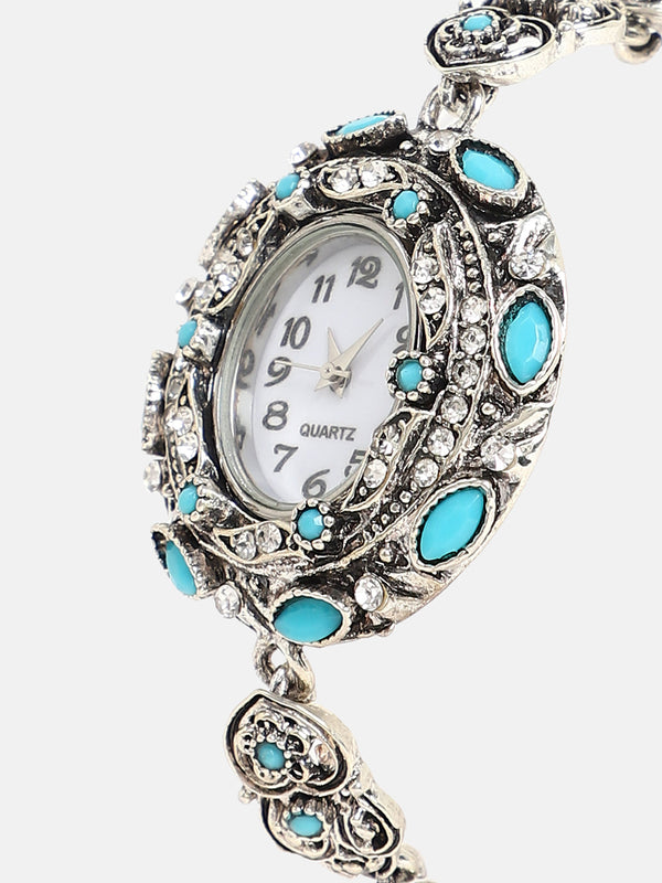 The Stone Heart Round Watch - Antique Silver