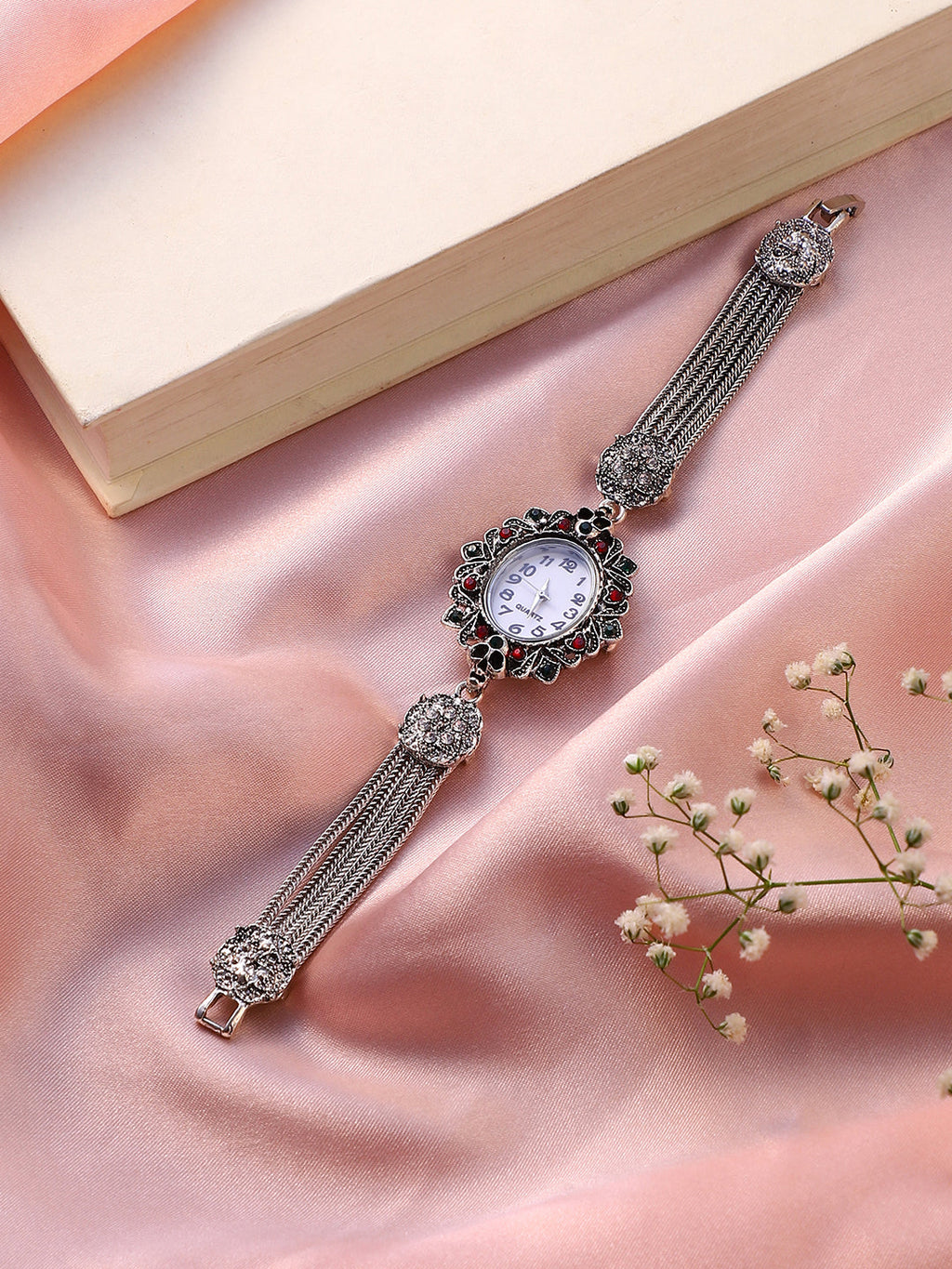 The Stone Chainlink Oval Watch - Antique Silver