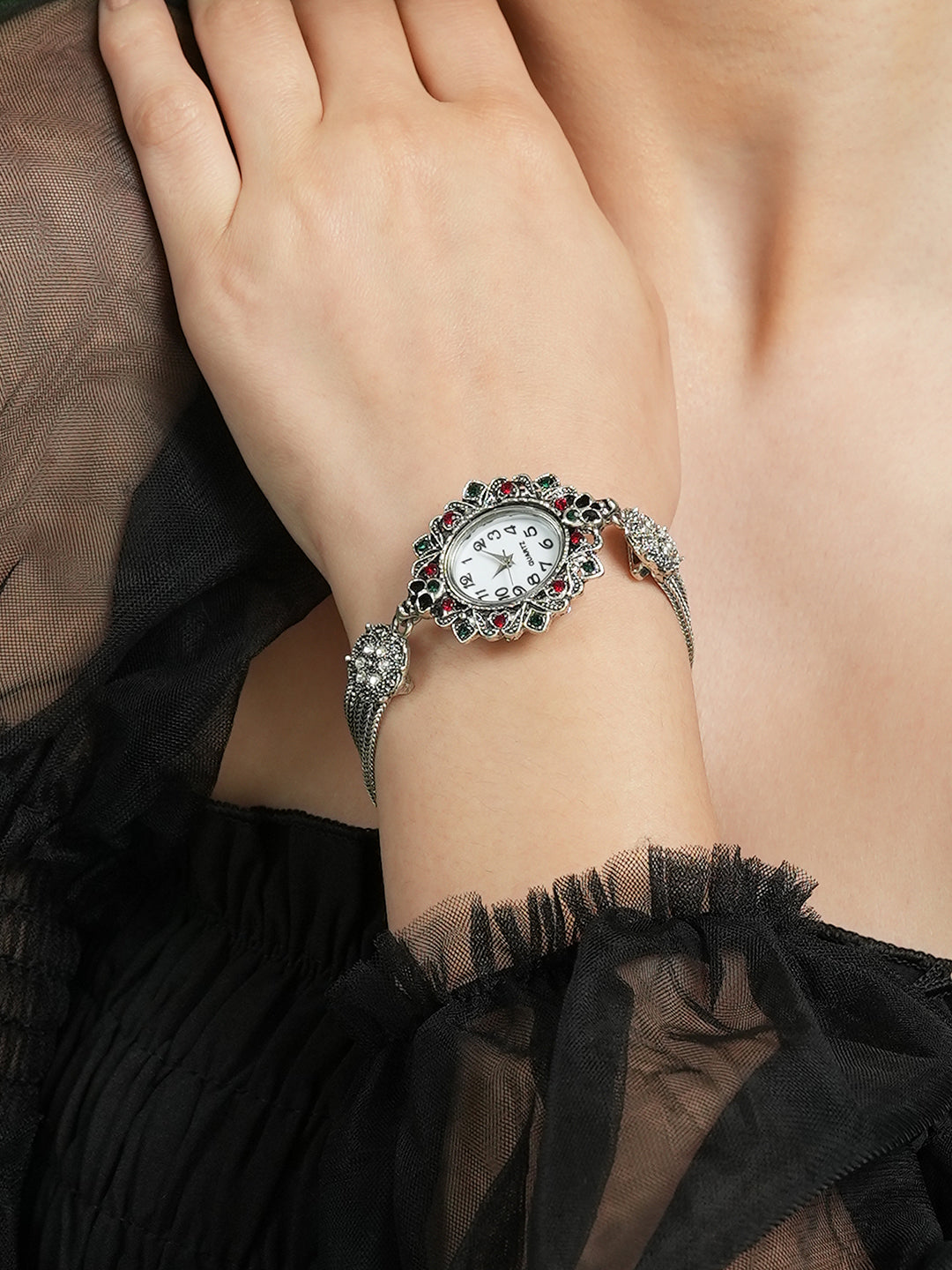 The Stone Chainlink Oval Watch - Antique Silver