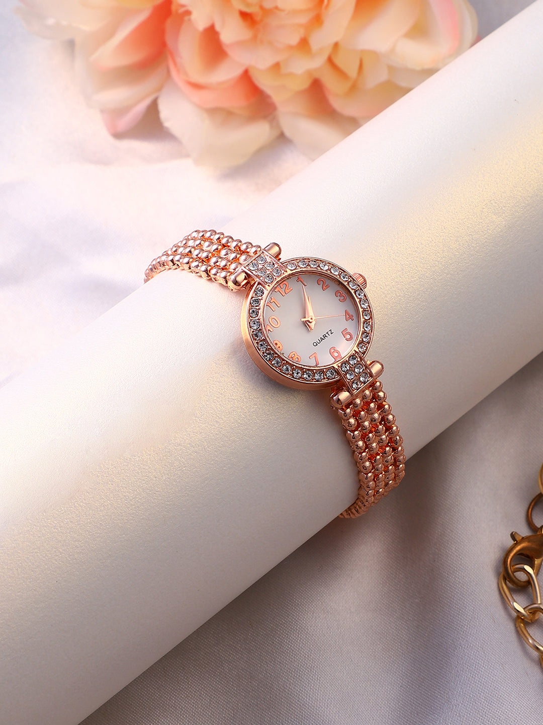 The Embellished Dotted Round Watch - Rose Gold