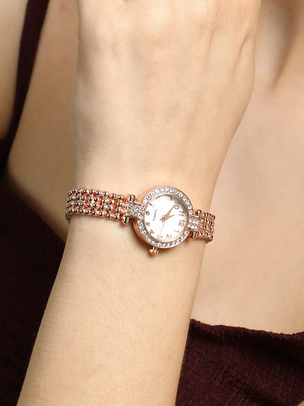 The Embellished Dotted Round Watch - Rose Gold