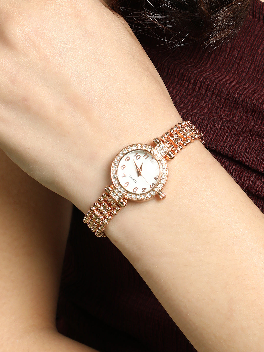 The Embellished Dotted Round Watch - Rose Gold