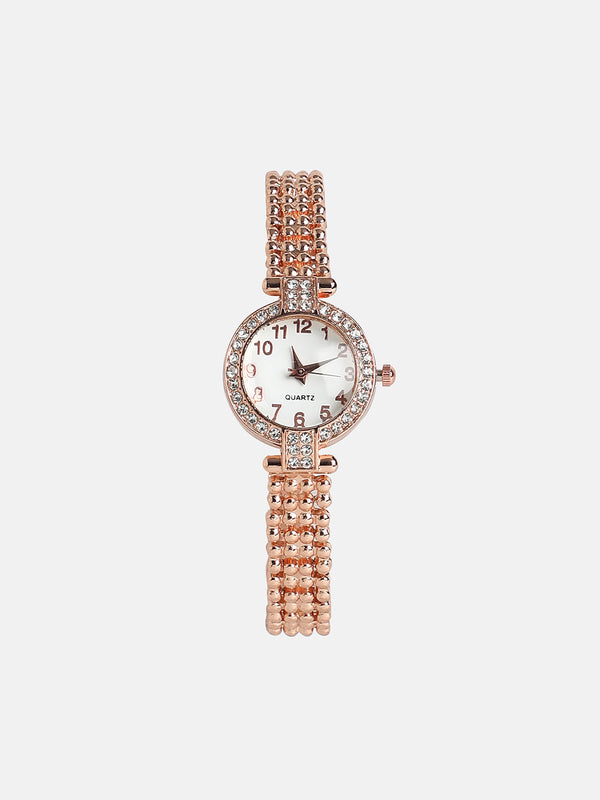 The Embellished Dotted Round Watch - Rose Gold