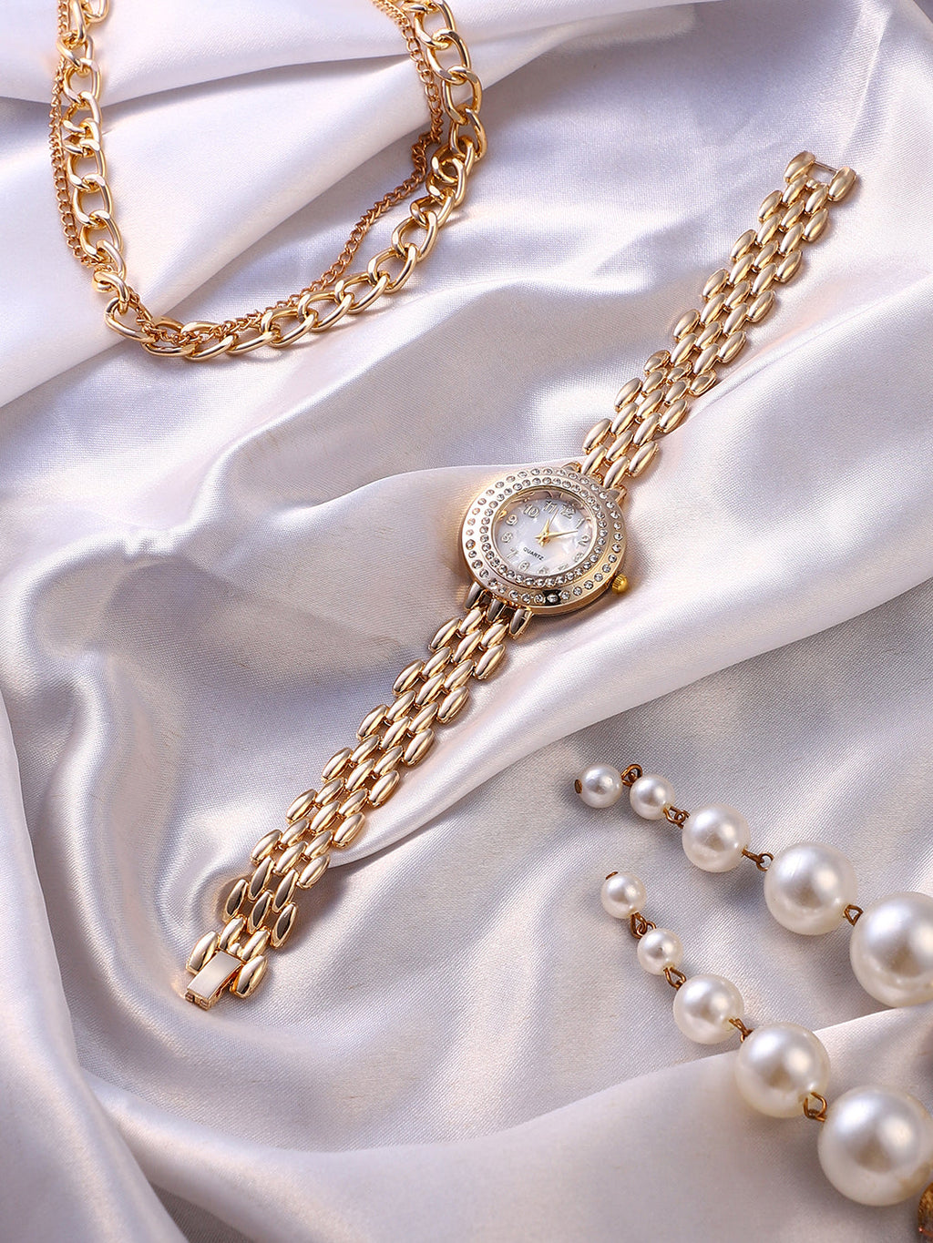 The Halo Beads Of Rice Round Watch - Champayne Gold