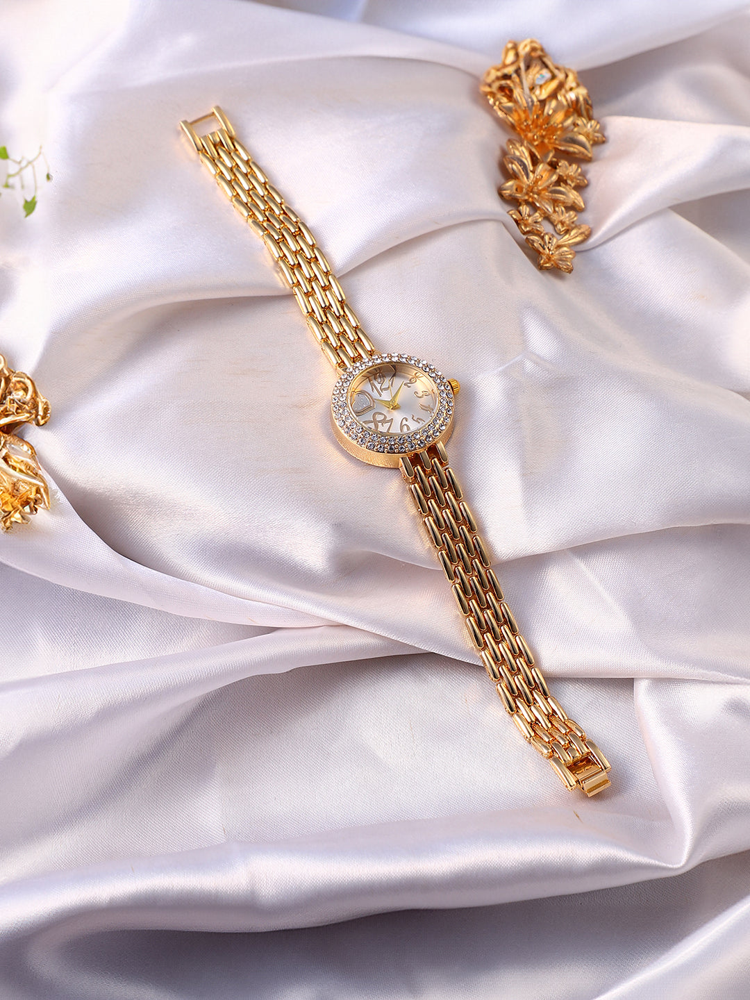 The Embellished Beads Of Rice Round Watch - California Gold