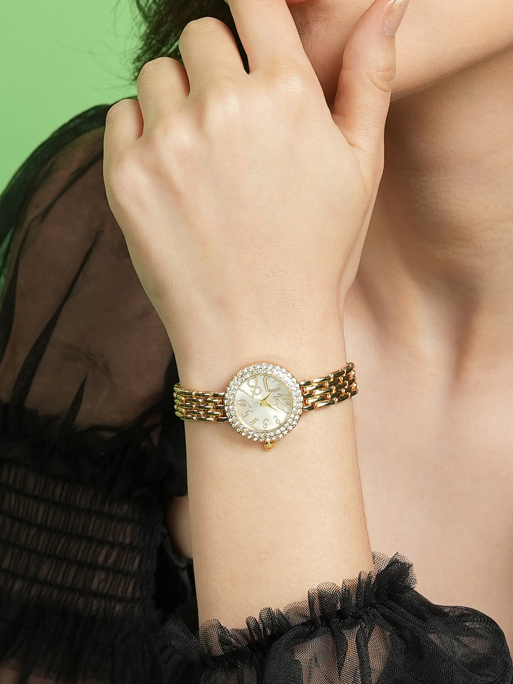 The Embellished Beads Of Rice Round Watch - California Gold