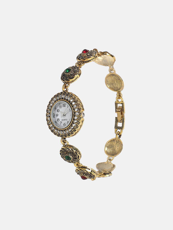 The Stone Swirl Round Watch - Antique Gold