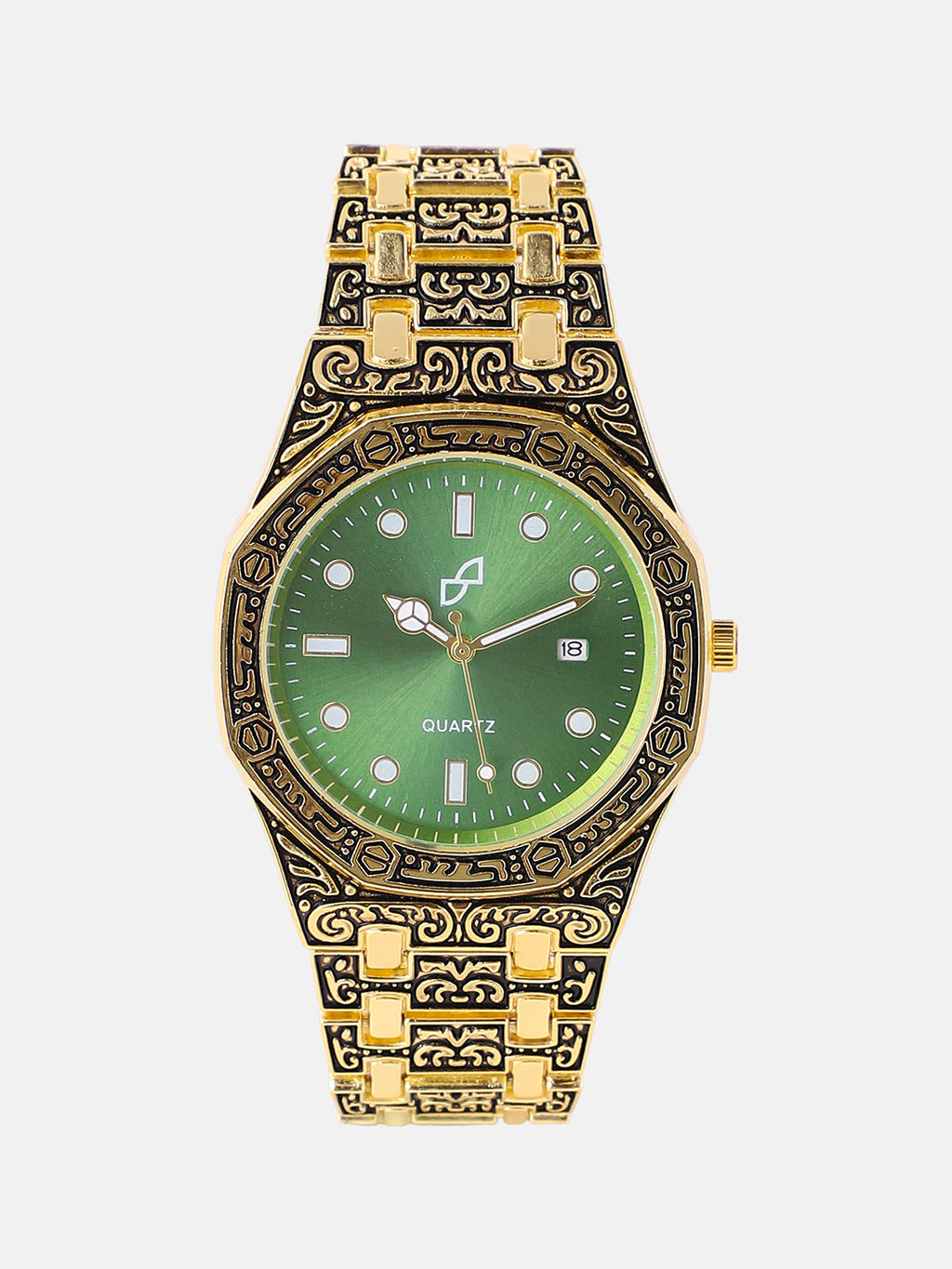 The Grecian Embossed Round Watch - California Gold