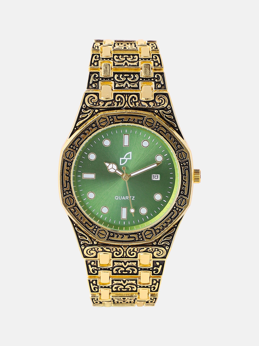 The Grecian Embossed Round Watch - California Gold