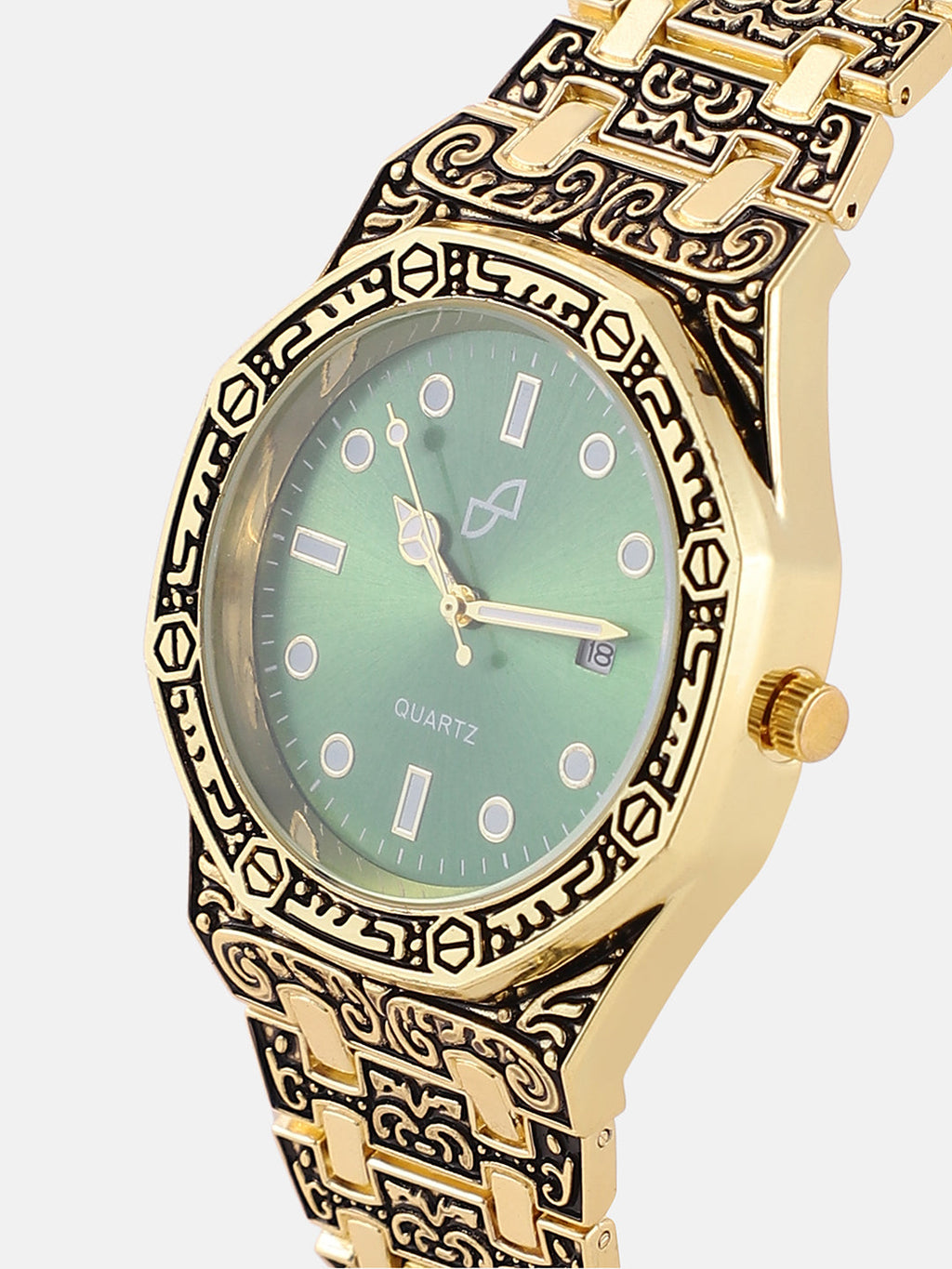 The Grecian Embossed Round Watch - California Gold