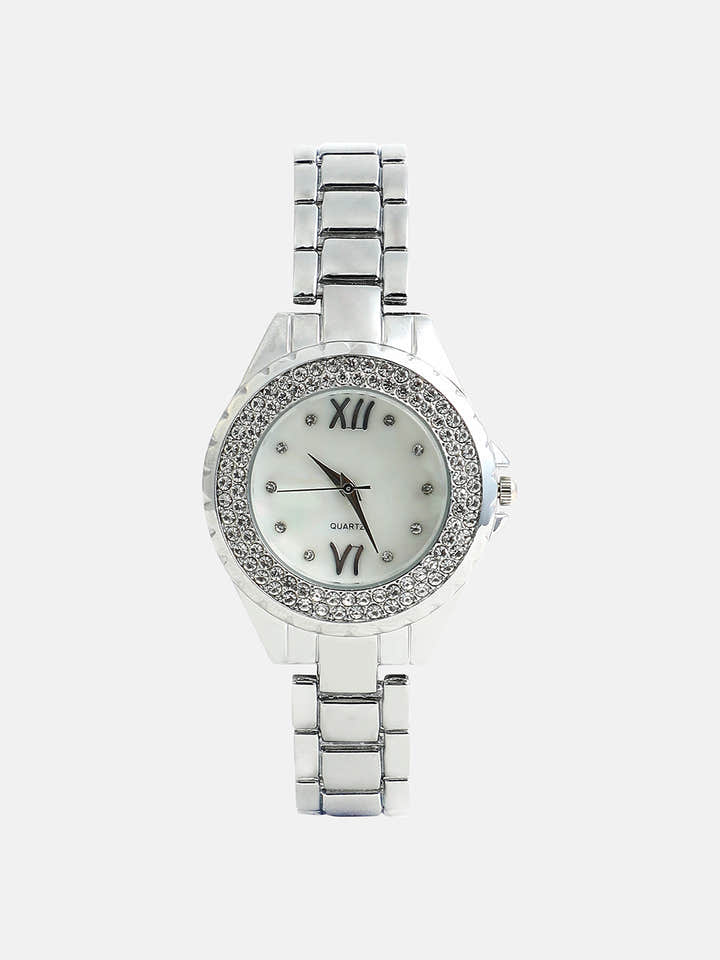 The Crystalized Round Watch - Metallic Silver