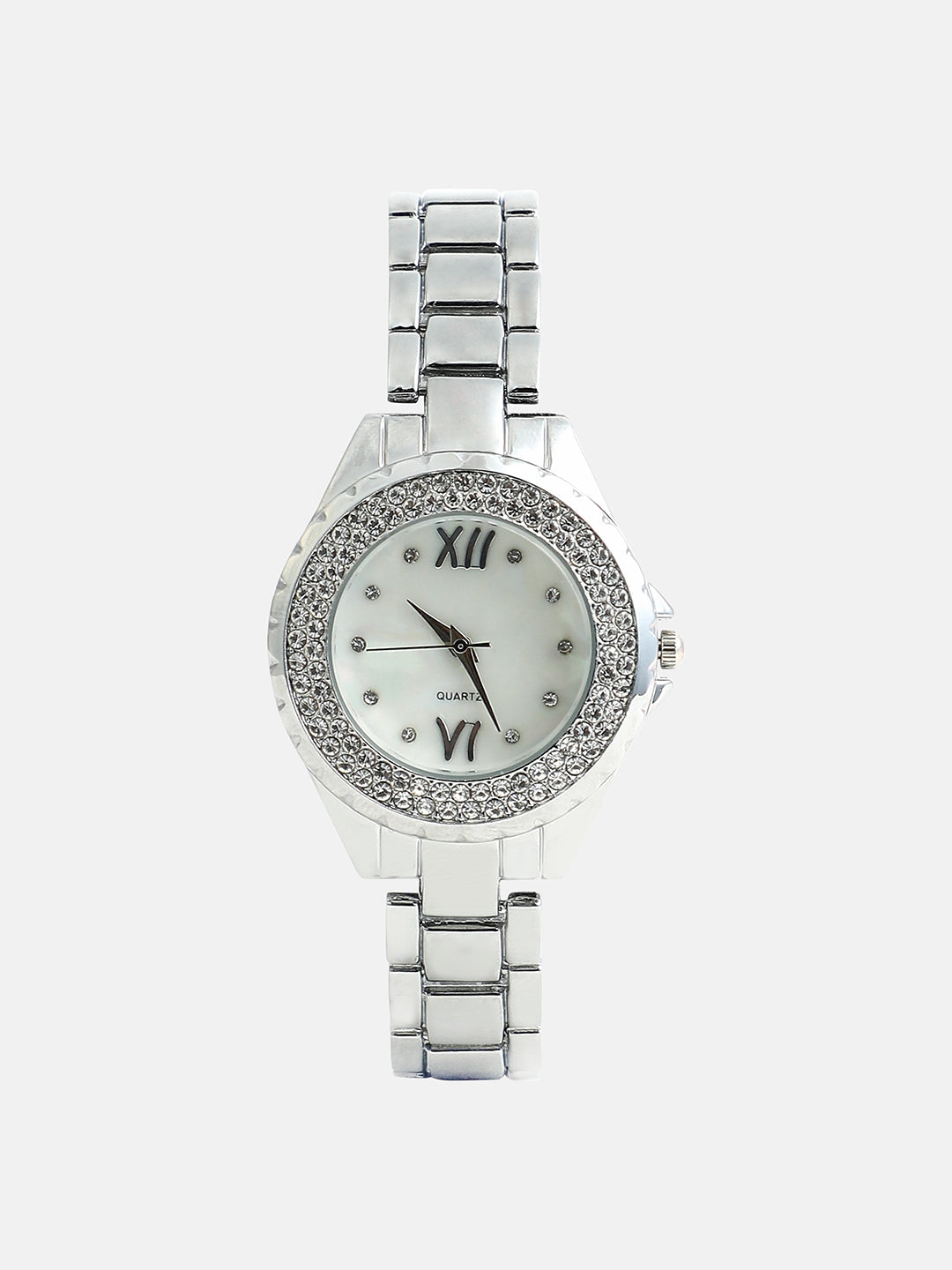 The Crystalized Round Watch - Metallic Silver