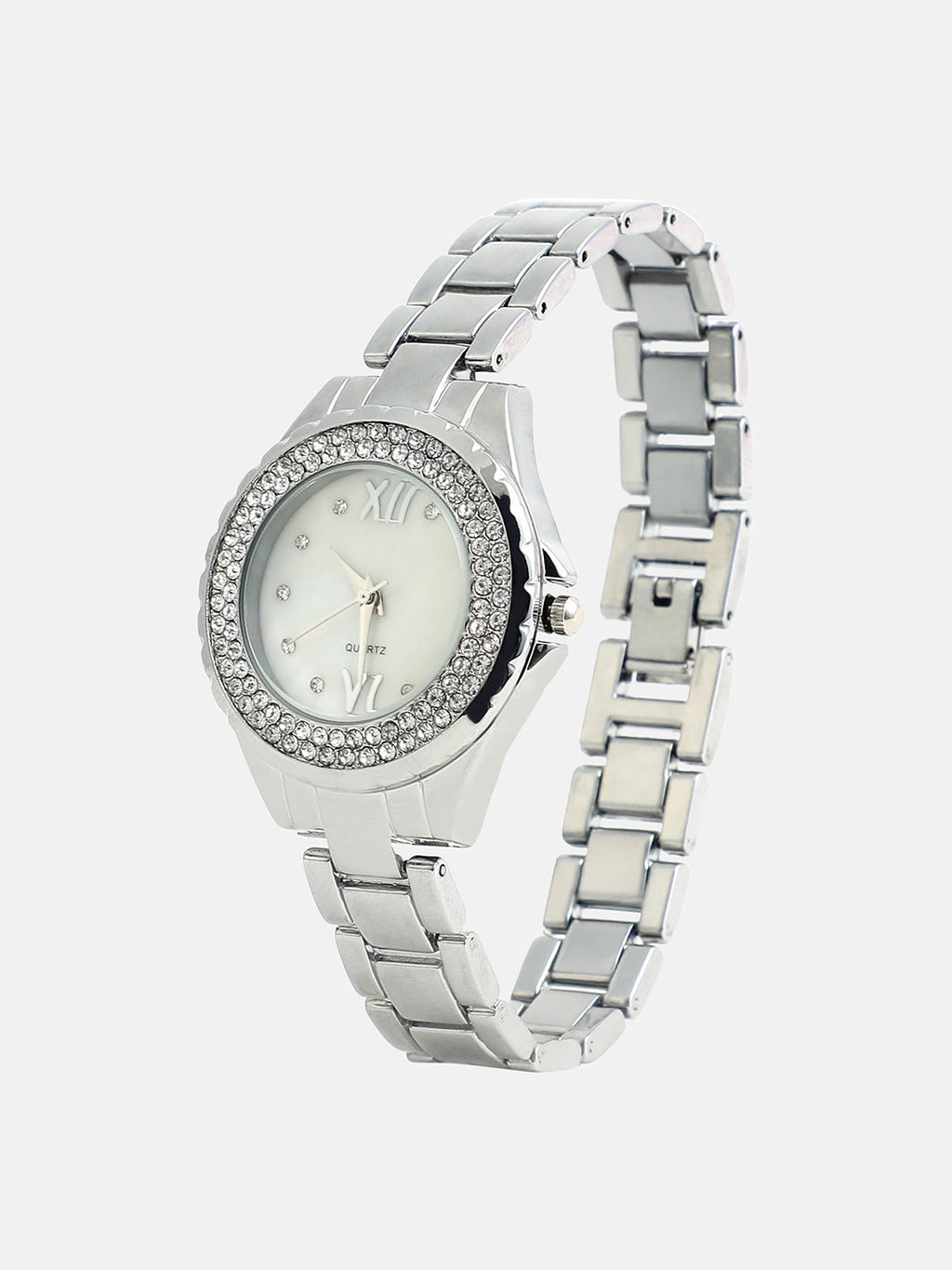 The Crystalized Round Watch - Metallic Silver
