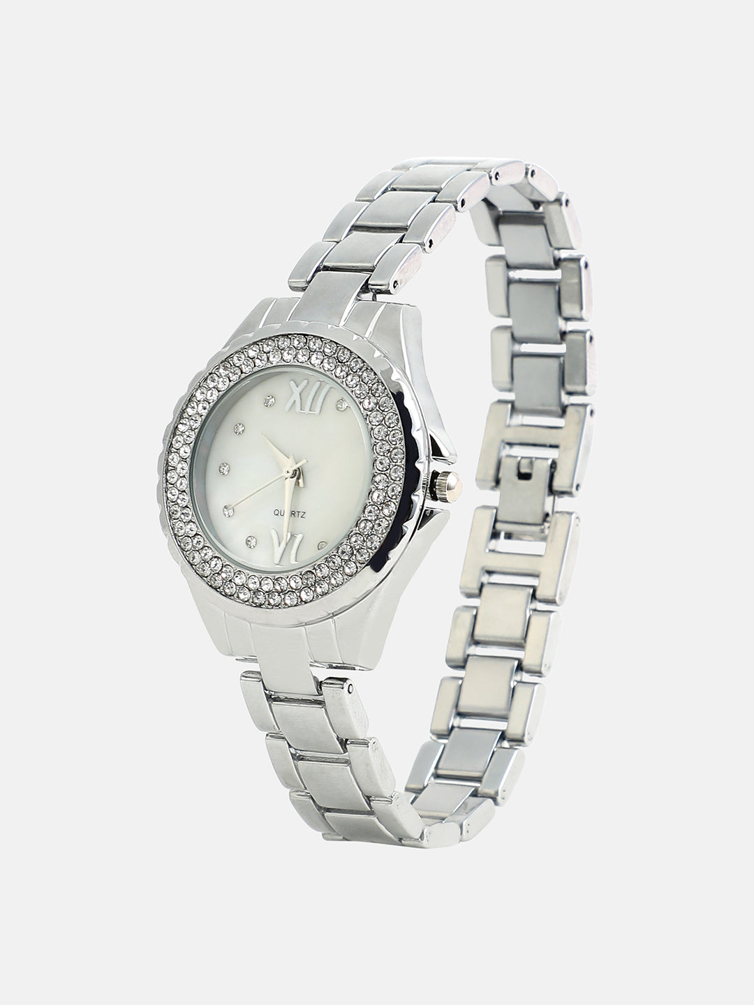The Crystalized Round Watch - Metallic Silver