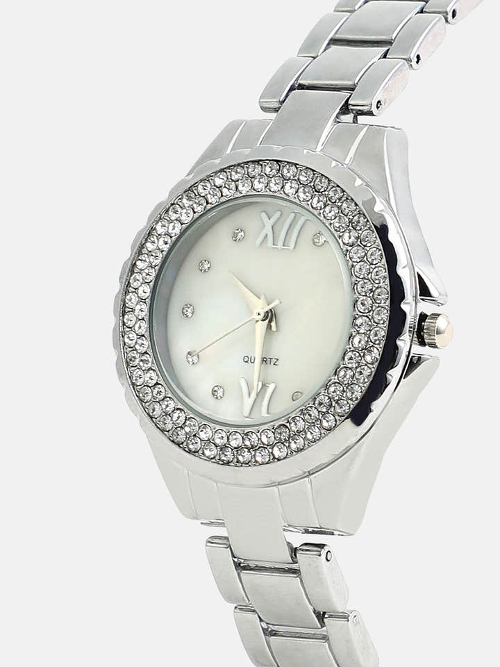 The Crystalized Round Watch - Metallic Silver