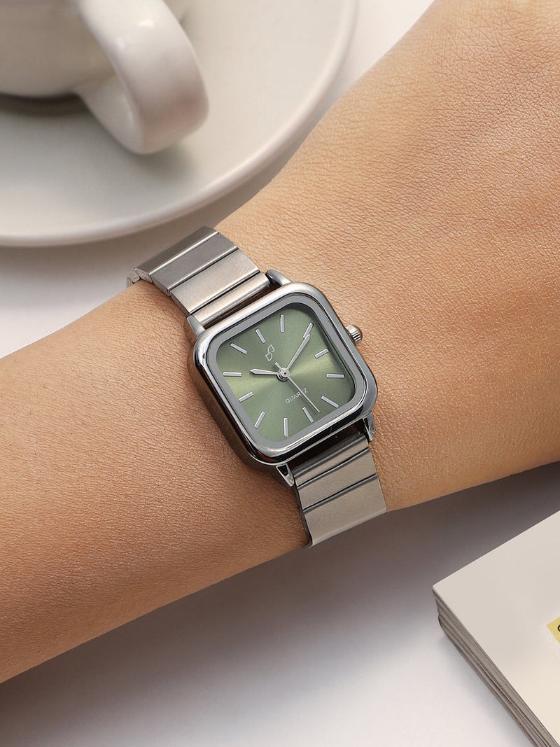 The Downtown Chain Square Watch - Olive Green