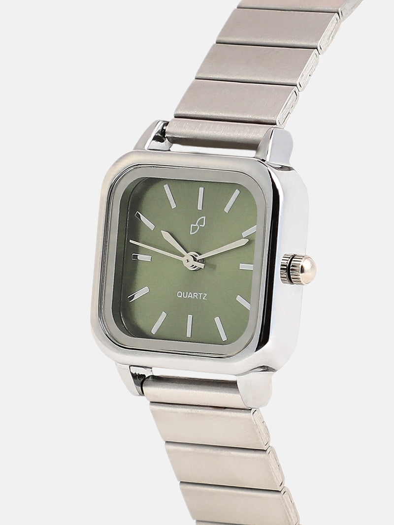 The Downtown Chain Square Watch - Olive Green