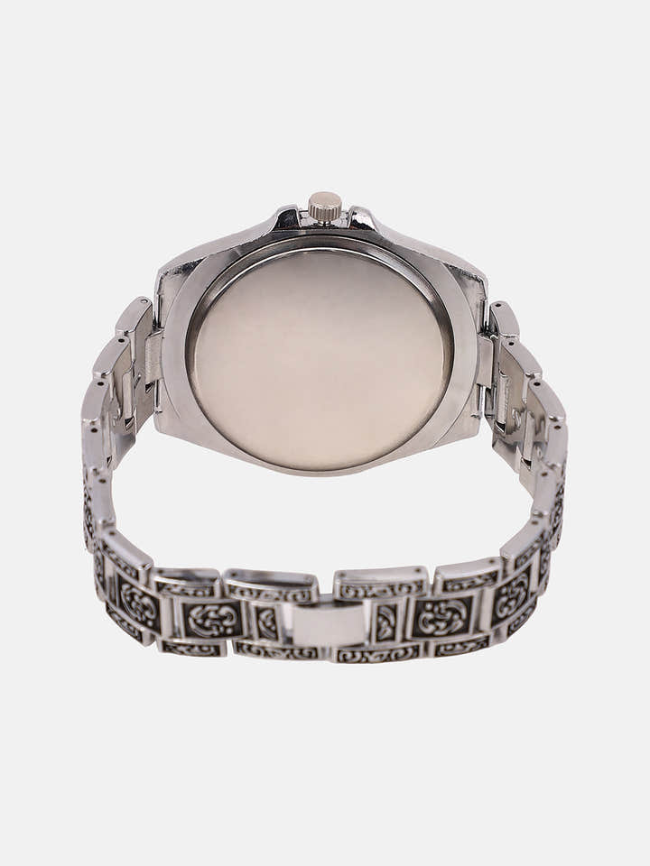 The Antique Embossed Round Watch - Chalice Silver