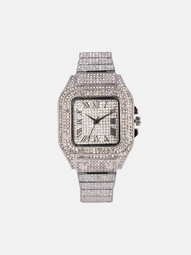 The Bijou Roman Square Watch - Metallic Silver