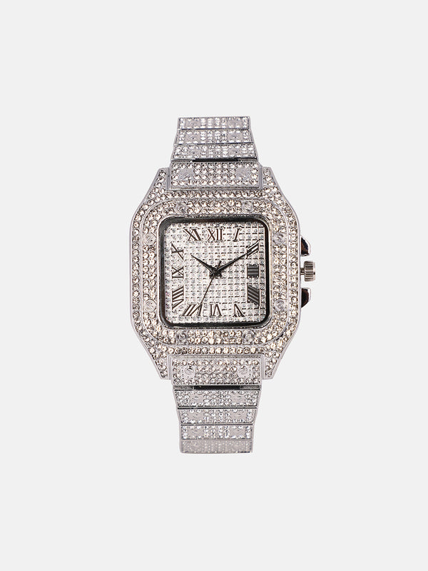 The Bijou Roman Square Watch - Metallic Silver