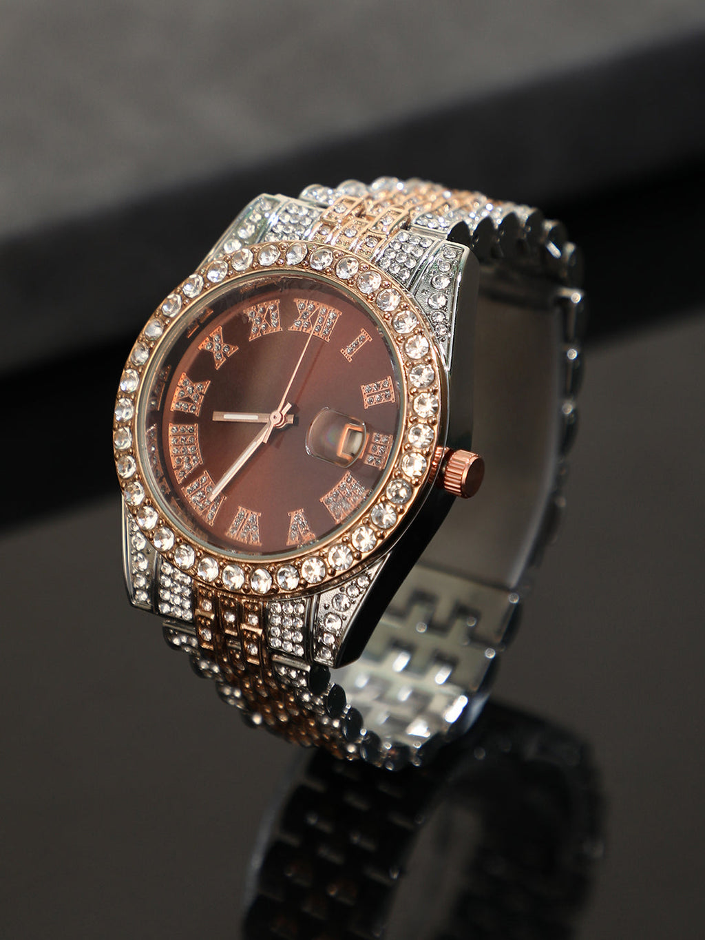 The Bijou Roman-Block Round Watch - California Gold & Metallic Silver