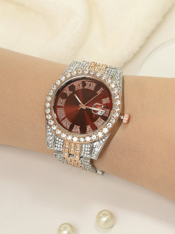 The Bijou Roman-Block Round Watch - California Gold & Metallic Silver