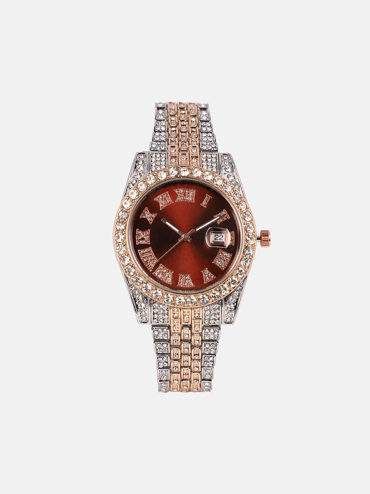 The Bijou Roman-Block Round Watch - California Gold & Metallic Silver