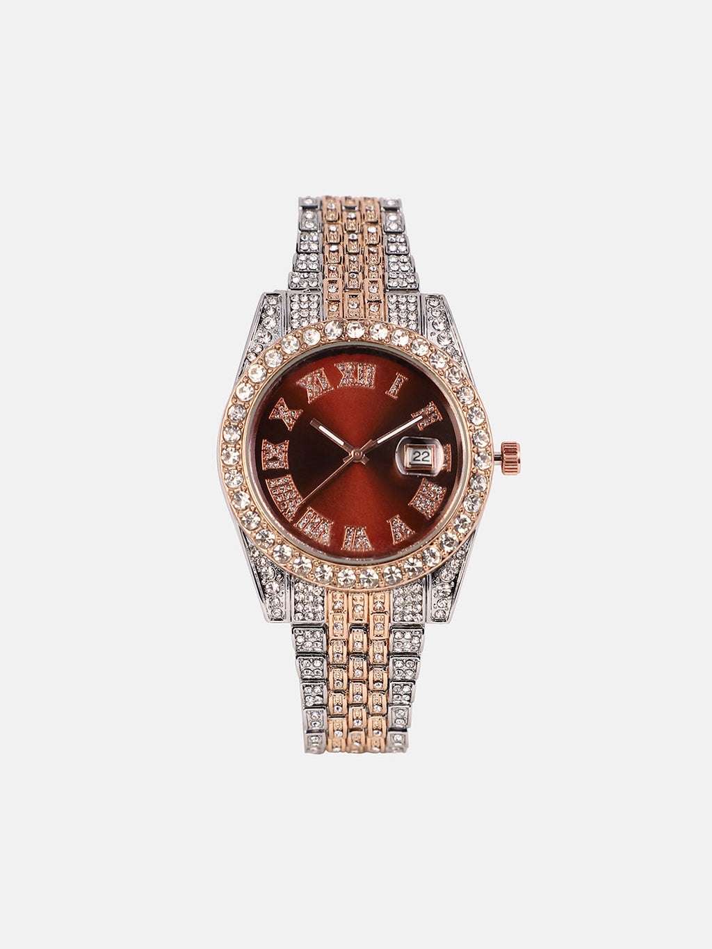 The Bijou Roman-Block Round Watch - California Gold & Metallic Silver