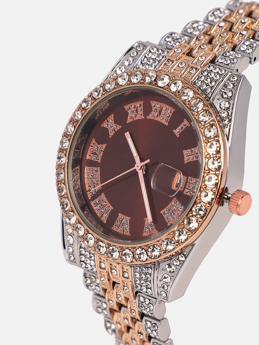 The Bijou Roman-Block Round Watch - California Gold & Metallic Silver