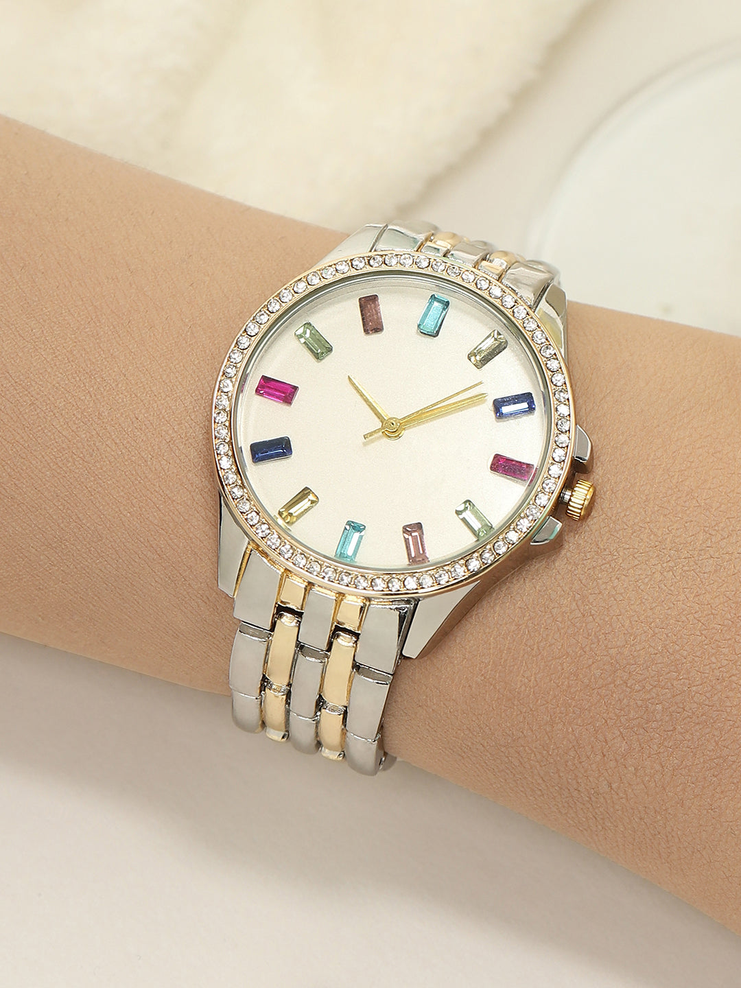 The Bijou Prism Round Watch - California Gold & Metallic Silver