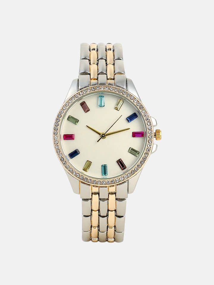 The Bijou Prism Round Watch - California Gold & Metallic Silver