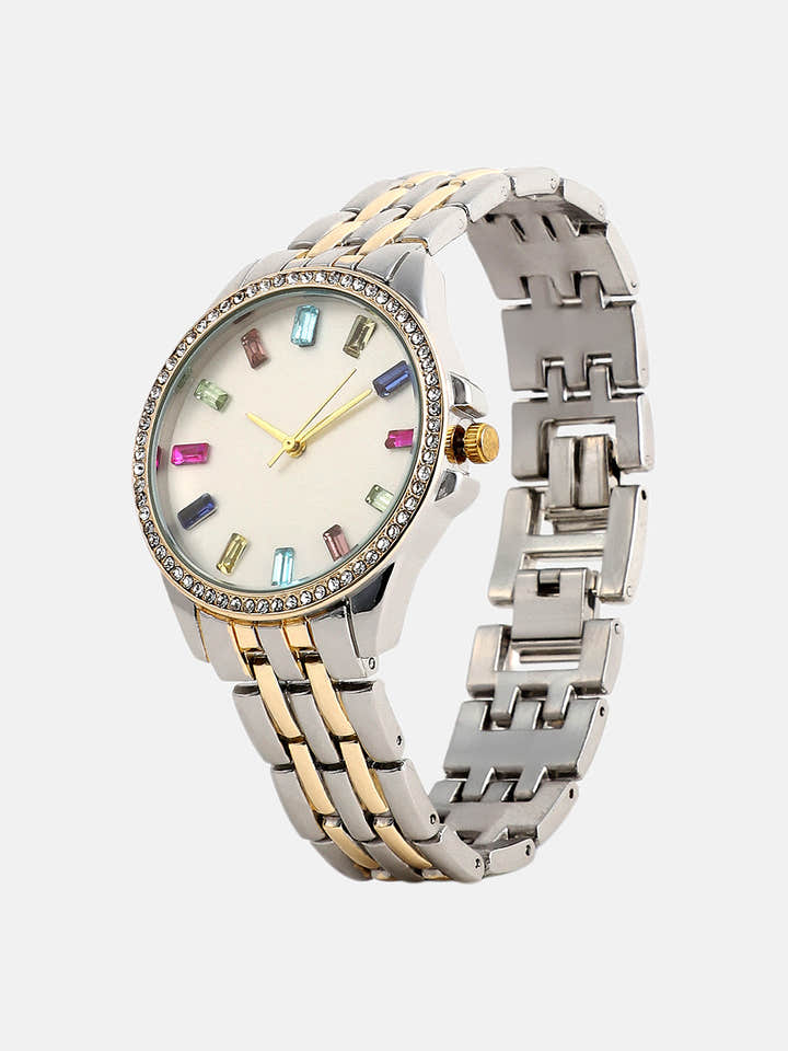 The Bijou Prism Round Watch - California Gold & Metallic Silver
