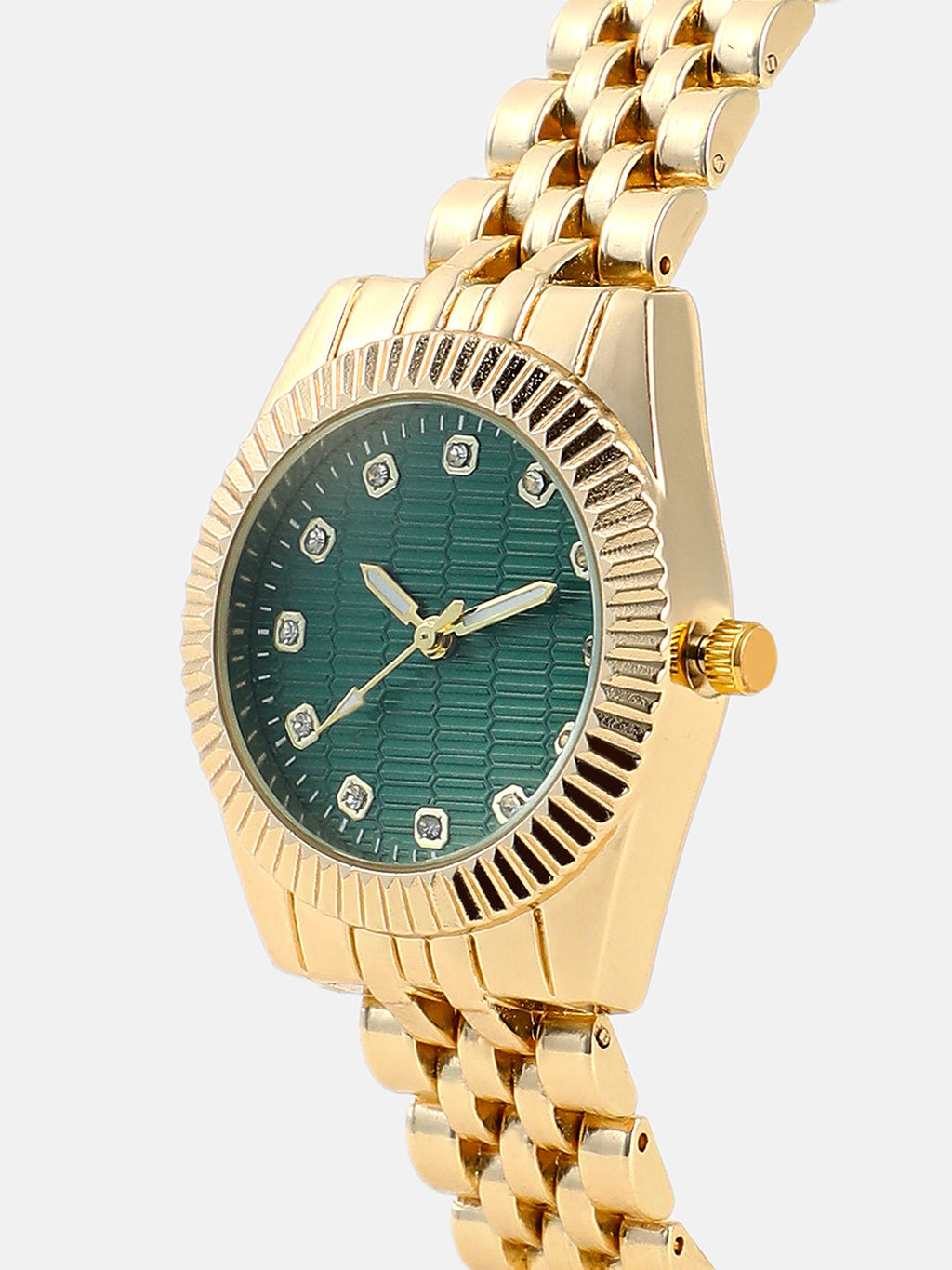 The Ribbed H-Link Round Watch - Emerald Green